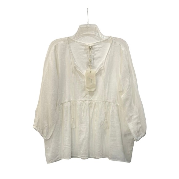 Soft Joie Tops - Soft Joie Ulyana White Cotton Gauze Tassel Babydoll Blouse Porcelain Medium